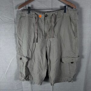 Sean John Mens Cargo Shorts Size 36 Tan Linen Cotton Blend Casual Outdoor Pocket